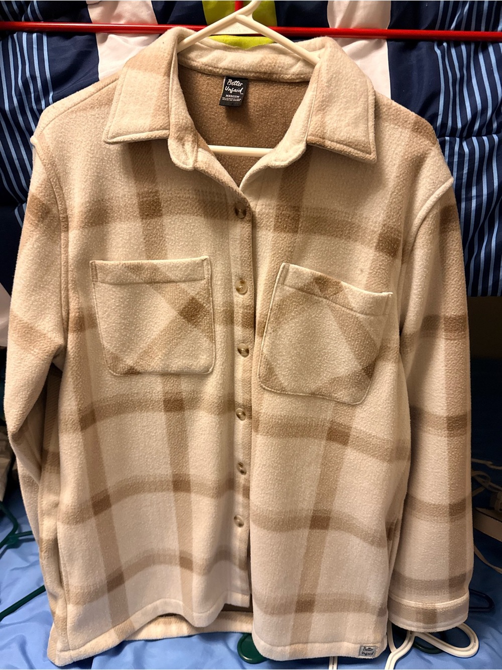 Together Cream and Tan Plaid Teddy Jacket
